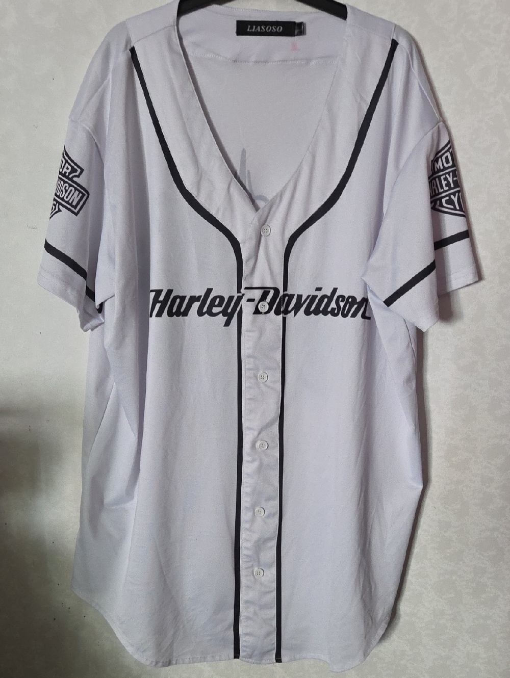 Harley-Davidson White and Black Baseball-Style Button Front Shirt